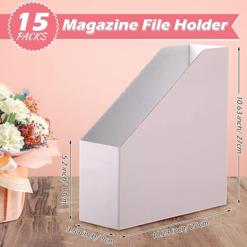 15 Pack Magazine File Holder Cardboard Magazine File Organizer Foldable Pink Magazine Holder for Shelves Magazine Document Storage Box Book Bin Desk File Organizer for Office Home Classroom in Saudi Arabia