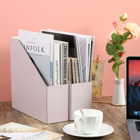 15 Pack Magazine File Holder Cardboard Magazine File Organizer Foldable Pink Magazine Holder for Shelves Magazine Document Storage Box Book Bin Desk File Organizer for Office Home Classroom in Saudi Arabia