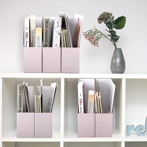15 Pack Magazine File Holder Cardboard Magazine File Organizer Foldable Pink Magazine Holder for Shelves Magazine Document Storage Box Book Bin Desk File Organizer for Office Home Classroom in Saudi Arabia