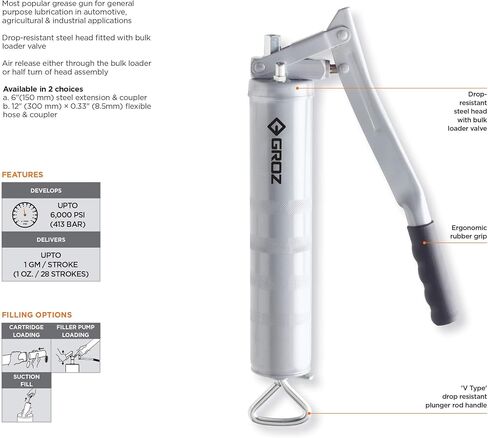 PROLUBE Standard Duty Lever Grease Gun | 6,000 PSI | 14-Ounce Capacity | 6-inch Steel Extension & Coupler (42502) in Saudi Arabia