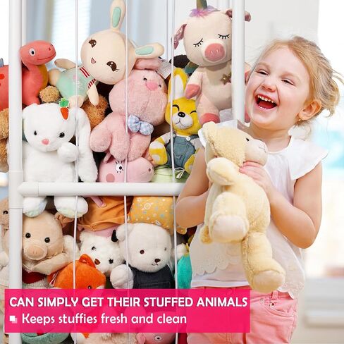 Stuffed Animal Zoo Storage PVC Stuffed Animal Holder, Pink | Vertical Plush Storage Organizer Shelf with Elastic Band for Nursery Play Room Bedroom in Saudi Arabia