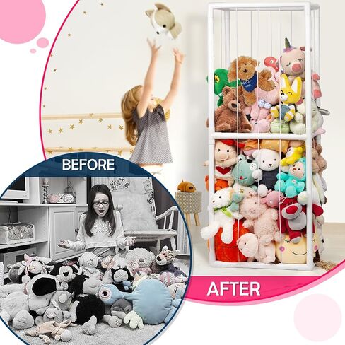 Stuffed Animal Zoo Storage PVC Stuffed Animal Holder, Pink | Vertical Plush Storage Organizer Shelf with Elastic Band for Nursery Play Room Bedroom in Saudi Arabia