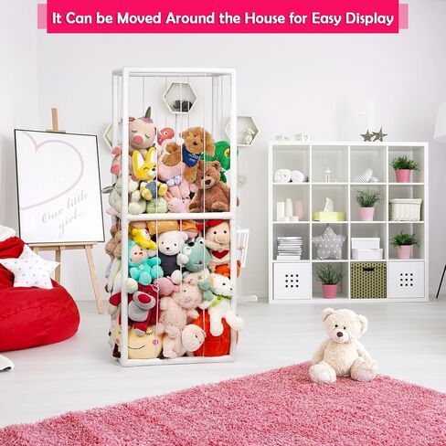 Stuffed Animal Zoo Storage PVC Stuffed Animal Holder, Pink | Vertical Plush Storage Organizer Shelf with Elastic Band for Nursery Play Room Bedroom in Saudi Arabia