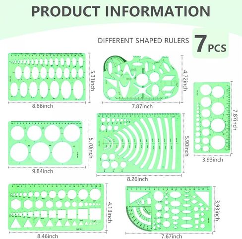 7 Pack Drawings Templates Stencil, Circle Template for Geometric Drawing Stencils, Plastic Clear Circle Stencils Architecture Supplies Drafting Tools for Office, Studying, Designing in Kuwait