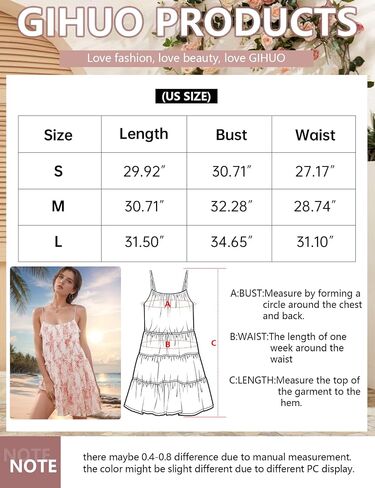 Gihuo Womens Floral Mini Dress Boho Flowy Skater Spaghetti Strap Ruffle Sleeveless Beach Dress 2024 Summer Sundresses in Kuwait