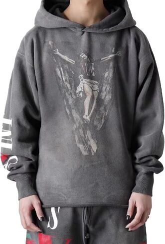 Chainsaw Man Unisex Hoodies Smoke V Letter Graphic Rapper Gothic Skull Angel Cotton Pullover Hooded Sweatshirt in Kuwait