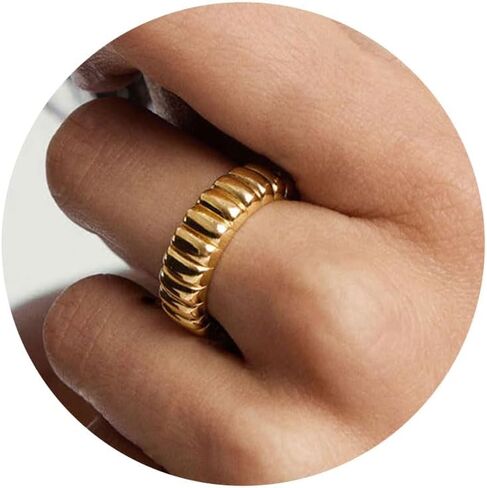 PLOMFOV 14K Gold Plated Chunky Statement Rings - Wide Chunky Band Gold/Silver Thumb - Stackable Chunky Ring for Women Men in Saudi Arabia