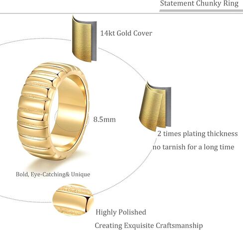 PLOMFOV 14K Gold Plated Chunky Statement Rings - Wide Chunky Band Gold/Silver Thumb - Stackable Chunky Ring for Women Men in Saudi Arabia