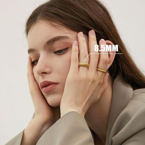 PLOMFOV 14K Gold Plated Chunky Statement Rings - Wide Chunky Band Gold/Silver Thumb - Stackable Chunky Ring for Women Men in Saudi Arabia