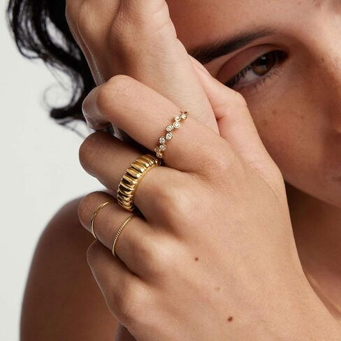 PLOMFOV 14K Gold Plated Chunky Statement Rings - Wide Chunky Band Gold/Silver Thumb - Stackable Chunky Ring for Women Men in Saudi Arabia