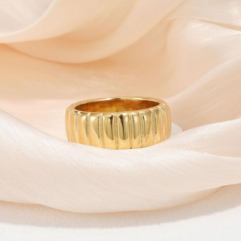 PLOMFOV 14K Gold Plated Chunky Statement Rings - Wide Chunky Band Gold/Silver Thumb - Stackable Chunky Ring for Women Men in Saudi Arabia