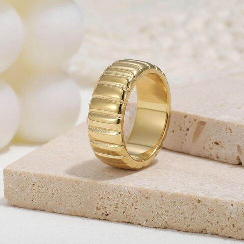 PLOMFOV 14K Gold Plated Chunky Statement Rings - Wide Chunky Band Gold/Silver Thumb - Stackable Chunky Ring for Women Men in Saudi Arabia