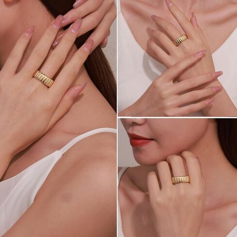 PLOMFOV 14K Gold Plated Chunky Statement Rings - Wide Chunky Band Gold/Silver Thumb - Stackable Chunky Ring for Women Men in Saudi Arabia