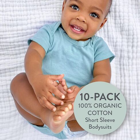 Honestbaby 10-Pack Short Sleeve Bodysuits One-Piece 100% Organic Cotton for Infant Baby Boys, Girls, Unisex in Kuwait