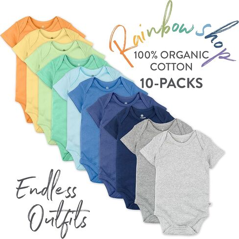 Honestbaby 10-Pack Short Sleeve Bodysuits One-Piece 100% Organic Cotton for Infant Baby Boys, Girls, Unisex in Kuwait