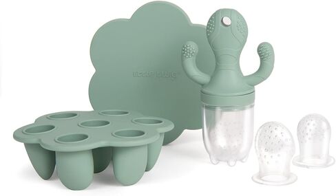 Little Twig Baby Fruit Feeder Pacifier & Teether Set – Silicone Baby Food Feeder with Freezer Tray, BPA Free Teething Toy for Infants, Breast Milk Pops, Fruit & Puree Feeder, Baby Led Weaning Kit in Saudi Arabia