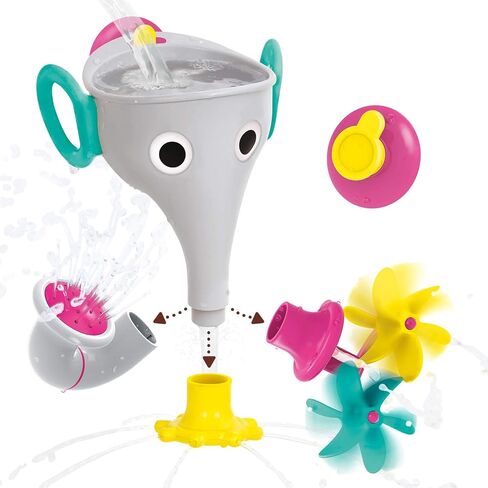 Yookidoo Elephant Trunk Funnel Baby Bath Toy - FunEleFun Fill ‘N’ Sprinkle - Fun and Imaginative Play with 3 Interchangeable Trunk Accessories for Ages 18m+ (Grey) in Kuwait