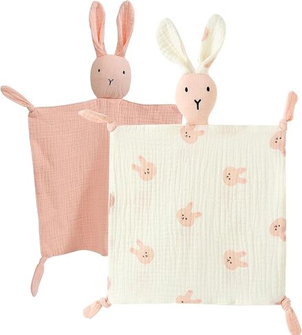 Organic Cotton Muslin Bunny Lovey Blanket Soft Breathable | 100% Organic Cotton, Security Blanket, Machine Washable, Breathable, in Saudi Arabia