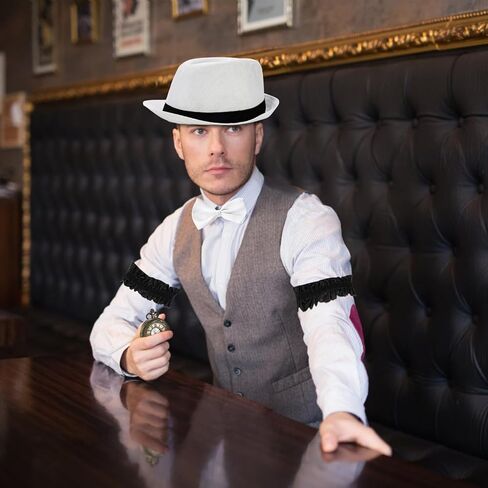 14 قطعة من إكسسوارات العشرينيات للرجال، مجموعة أزياء رجالية هادرة، قبعة بنما العصابات، ساعة جيب بربطات عنق على شكل فيونكة، أربطة ذراع لربط اللحية للأولاد وحفلات إزالة الأعشاب الضارة in Kuwait