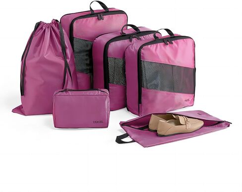 6 Set Compression Packing Cubes for Suitcases, Space-Saving Packing Cubes for Travel, Durable Suitcase Organizer Bags Set for Travel Essentials, Double Zipper Compression Packing Cubes,Black in Saudi Arabia
