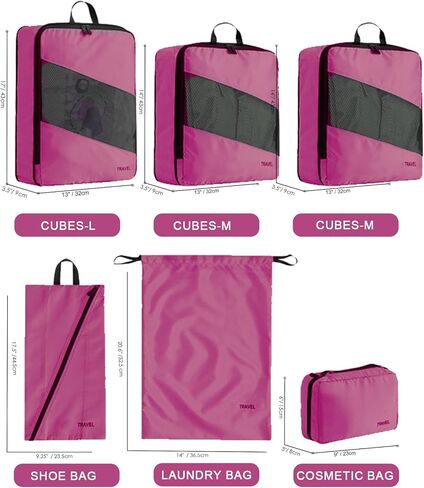 6 Set Compression Packing Cubes for Suitcases, Space-Saving Packing Cubes for Travel, Durable Suitcase Organizer Bags Set for Travel Essentials, Double Zipper Compression Packing Cubes,Black in Saudi Arabia