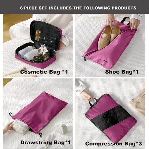 6 Set Compression Packing Cubes for Suitcases, Space-Saving Packing Cubes for Travel, Durable Suitcase Organizer Bags Set for Travel Essentials, Double Zipper Compression Packing Cubes,Black in Saudi Arabia
