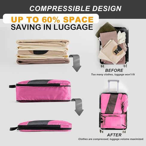 6 Set Compression Packing Cubes for Suitcases, Space-Saving Packing Cubes for Travel, Durable Suitcase Organizer Bags Set for Travel Essentials, Double Zipper Compression Packing Cubes,Black in Saudi Arabia