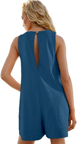 Womens Summer Casual Romper Stretchy Crew Neck Onsie Sleeveless Shorts Jumpsuits One Piece Overall With Pockets in Saudi Arabia