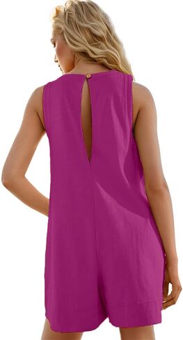 Womens Summer Casual Romper Stretchy Crew Neck Onsie Sleeveless Shorts Jumpsuits One Piece Overall With Pockets in Saudi Arabia