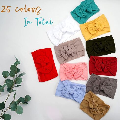 25PCS Baby Bows Headbands For Baby Girls,Newborn Hairbands Hair Accessories | Soft & Stretchy | No Head Squeeze,Comfortable fit | Baby girl Stuff | Ideal Gifts for Newborn Girl in Saudi Arabia