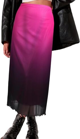 Avanova Women Solid Mesh Midi Length Skirt Elastic High Waisted Flowy Long Skirt in Saudi Arabia