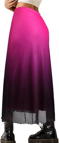 Avanova Women Solid Mesh Midi Length Skirt Elastic High Waisted Flowy Long Skirt in Saudi Arabia