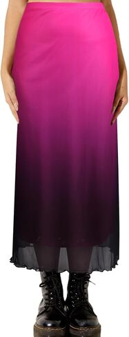 Avanova Women Solid Mesh Midi Length Skirt Elastic High Waisted Flowy Long Skirt in Saudi Arabia