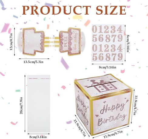 Happy Birthday Money Gift Box, Birthday Box for Cash, Happy Birthday Day Money Box for Cash Gift Pull with 50Pcs Transparent Bags, Pull Out Card, Money Gift Box for Family and Friends in Saudi Arabia