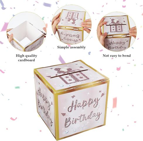 Happy Birthday Money Gift Box, Birthday Box for Cash, Happy Birthday Day Money Box for Cash Gift Pull with 50Pcs Transparent Bags, Pull Out Card, Money Gift Box for Family and Friends in Saudi Arabia