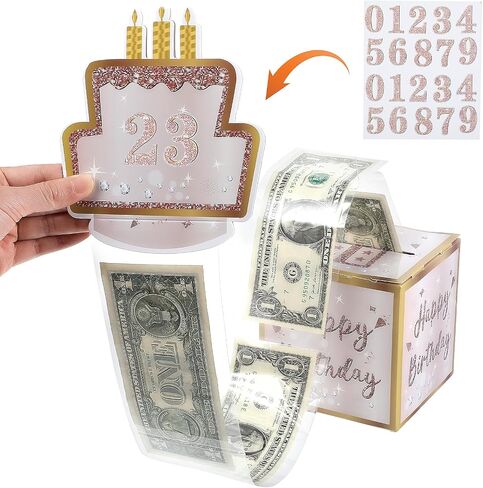 Happy Birthday Money Gift Box, Birthday Box for Cash, Happy Birthday Day Money Box for Cash Gift Pull with 50Pcs Transparent Bags, Pull Out Card, Money Gift Box for Family and Friends in Saudi Arabia