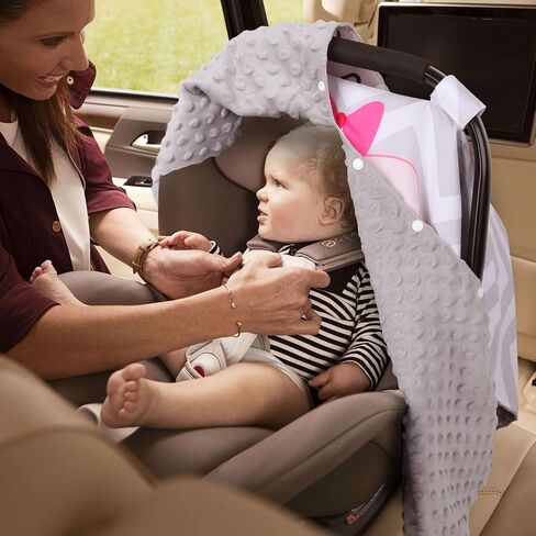 Metplus Minky Baby Car Seat Cover with Peekaboo Opening, No Touch Sign | Warm Carseat Canopy, Fits Stroller & Carrier, Windproof Travel Gear for Autumn/Winter, Baby Shower Gift (Grey Stripes) in Saudi Arabia