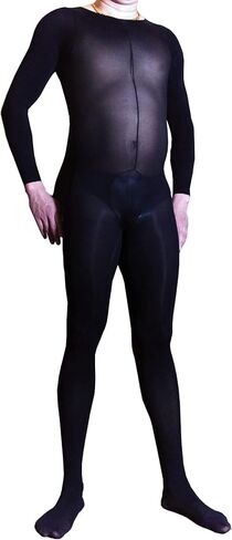 Men's Sexy 120D Velvet Sheer Full Bodystocking High Elastic Bodysuit Catsuit with Sheath in Kuwait