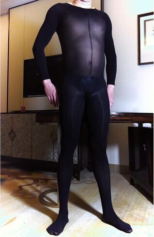 Men's Sexy 120D Velvet Sheer Full Bodystocking High Elastic Bodysuit Catsuit with Sheath in Kuwait