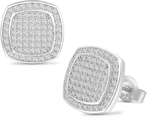 TRUMIUM Sterling Silver Earrings for Men Women Fake Diamond 5A Cubic Zirconia Studs Layered Silver Gold Earrings Studs Iced Out Square Cz Stud Earrings Hypoallergenic in Kuwait