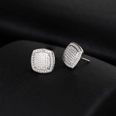 TRUMIUM Sterling Silver Earrings for Men Women Fake Diamond 5A Cubic Zirconia Studs Layered Silver Gold Earrings Studs Iced Out Square Cz Stud Earrings Hypoallergenic in Kuwait