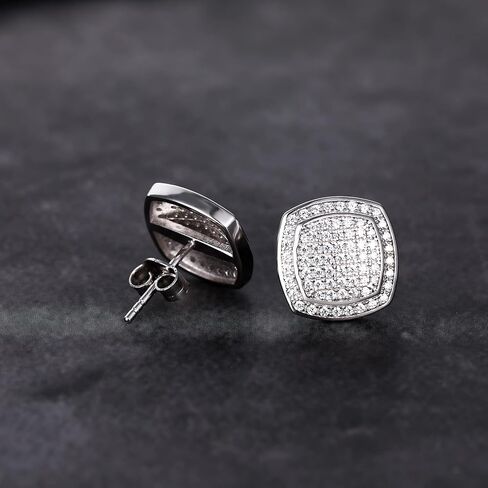 TRUMIUM Sterling Silver Earrings for Men Women Fake Diamond 5A Cubic Zirconia Studs Layered Silver Gold Earrings Studs Iced Out Square Cz Stud Earrings Hypoallergenic in Kuwait