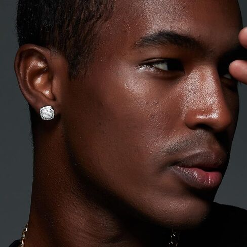 TRUMIUM Sterling Silver Earrings for Men Women Fake Diamond 5A Cubic Zirconia Studs Layered Silver Gold Earrings Studs Iced Out Square Cz Stud Earrings Hypoallergenic in Kuwait