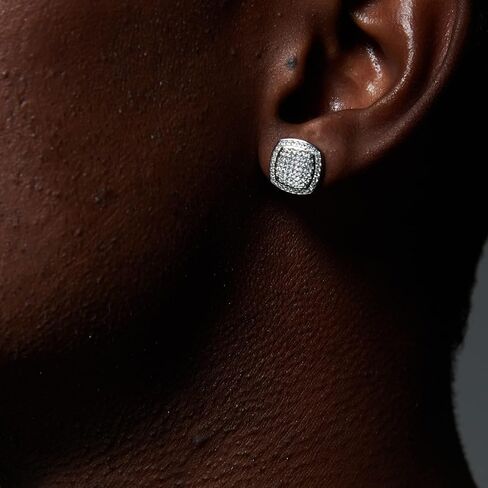 TRUMIUM Sterling Silver Earrings for Men Women Fake Diamond 5A Cubic Zirconia Studs Layered Silver Gold Earrings Studs Iced Out Square Cz Stud Earrings Hypoallergenic in Kuwait