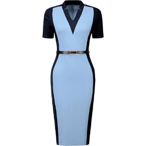 Women's Sheath Dress Contrast Color Knee Length Office Pencil Dresses in Kuwait