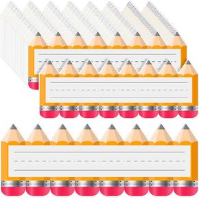 Qilery 30 Pcs Name Plates Pencils Desk Nameplates Classroom Name Tags for School Classroom Students Desks Teaching Supplies, 9.5 x 3.5 Inch