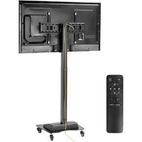 AVLT Motorized & Mobile 2-in-1 TV Lift Cart for 37-75 inch Flat/Curved Screens Automated Lift with Remote Height Adjustable up to 57" Floor Rolling Stand with Locking Wheels for Home Office