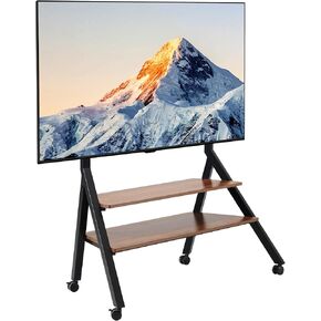 Mobile TV Stand with Wheels, Height Adjustable Rolling TV Stand for 55-100 Inch LCD LED Flat Curved Screens up to 176 lbs.800x600 mm with Two Storage Shelves Portable Floor (Black)