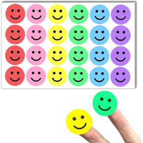 600 Pieces, 1 inch - Smiling Happy Smile Face Stickers for Reward - 6 Colors