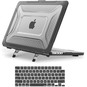 MOSISO Compatible with MacBook Pro 14 inch Case 2024-2021 Release M3 A2918 A2992 M2 A2779 M1 A2442, Honeycomb Heavy Duty TPU Bumper Plastic Hard Shell Case with Fold Kickstand&Keyboard Cover, Black
